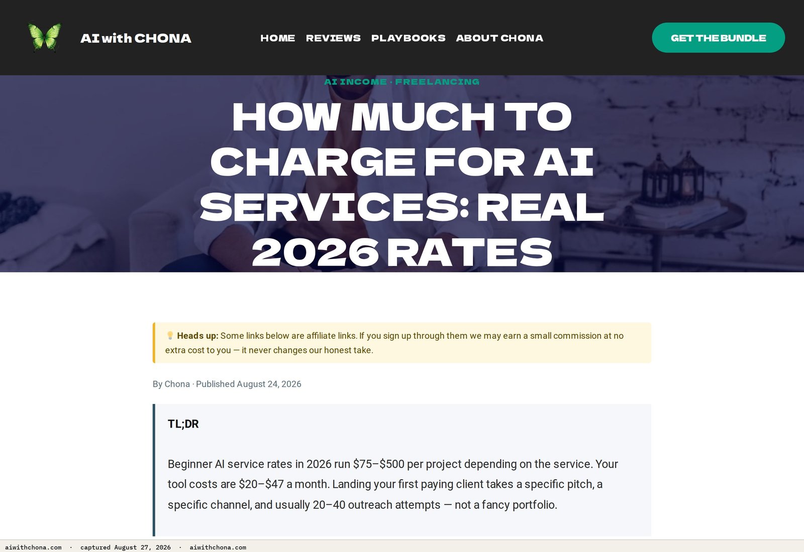 AI with Chona's real 2026 rate guide — the baseline numbers referenced in the pricing comparison table