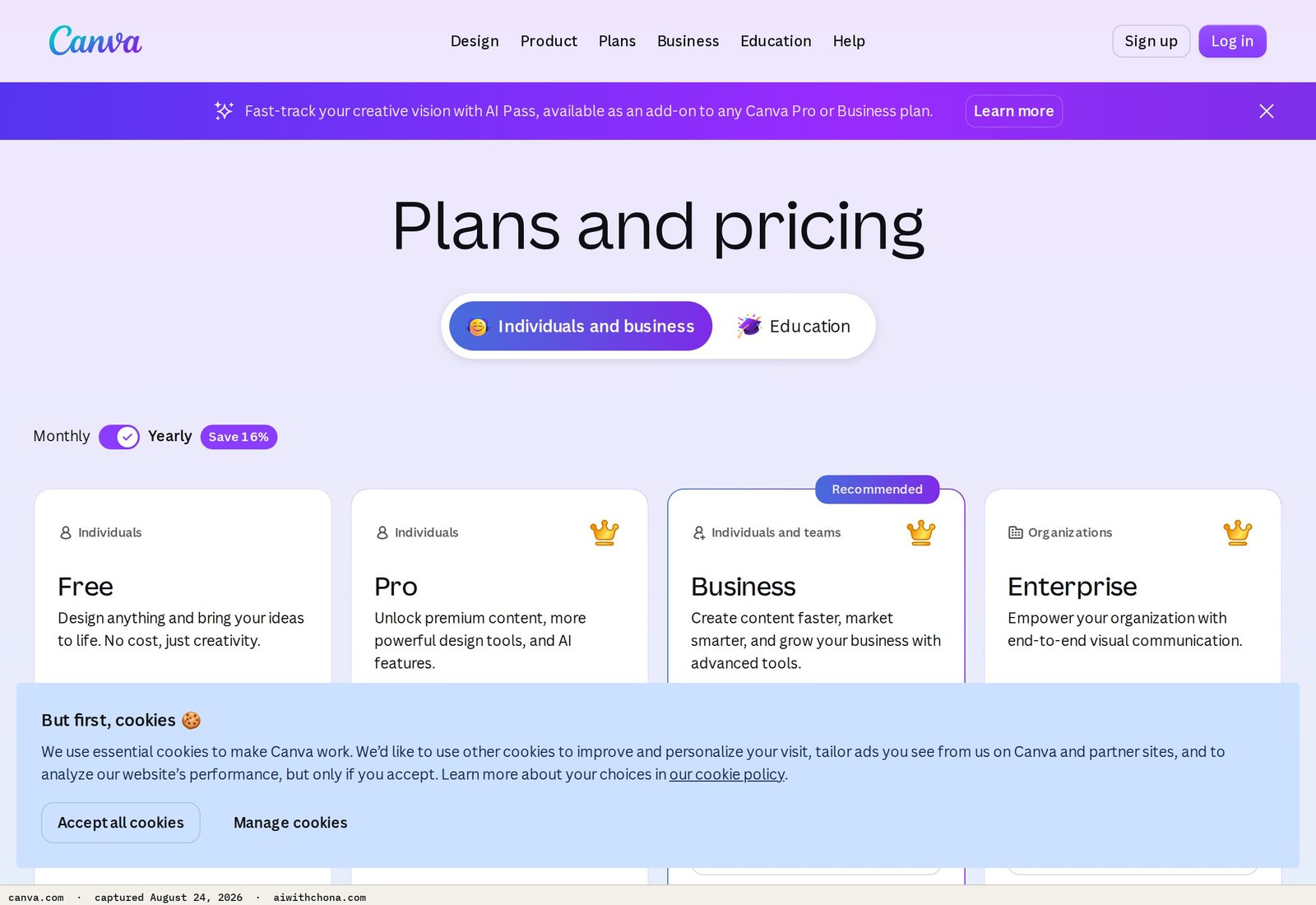 Canva's free plan and Canva Pro pricing are listed here — the two tiers this playbook is built around
