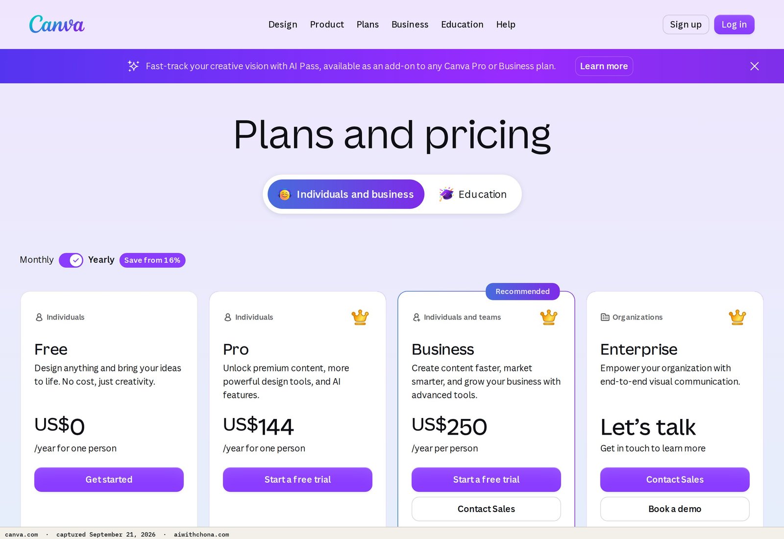 Canva Free plan includes unlimited designs and the Magic Write AI tool at no cost